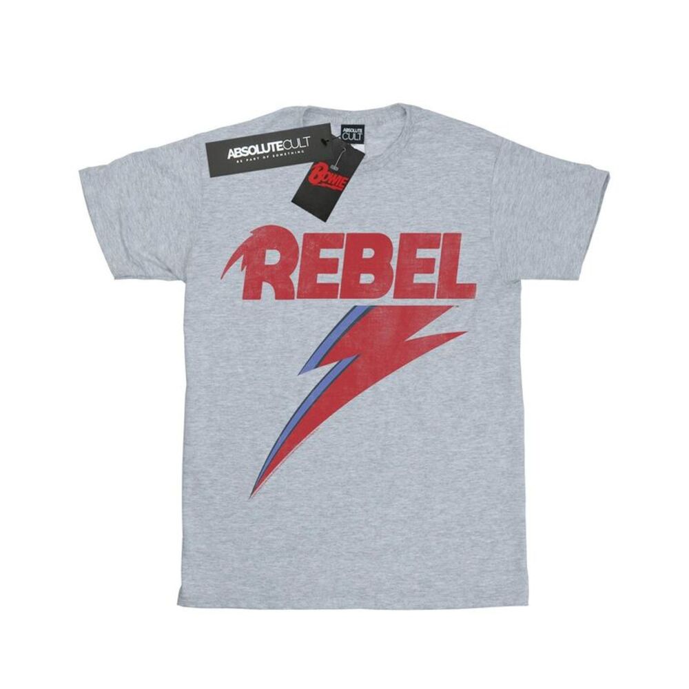 David Bowie Girls Distressed Rebel Cotton T-Shirt / Sports Grey